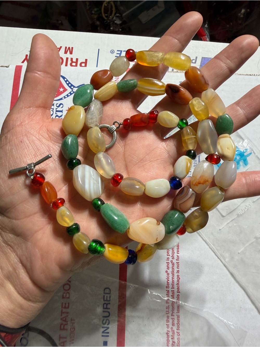 VINTAGE POLISHED STONE BEAD NECKLACE